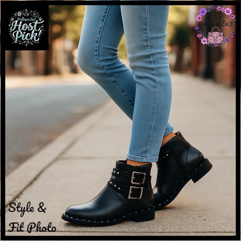 Charles David Black Ankle Boots with Silver Accents - Picture 1 of 14